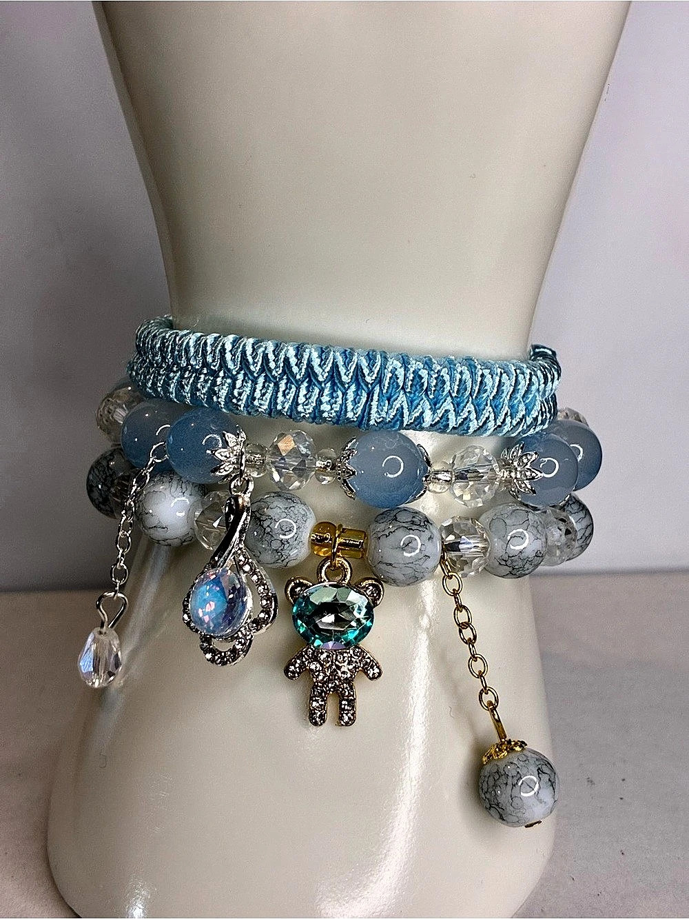 Blue & Gray Charm Bracelet Stack NWOT